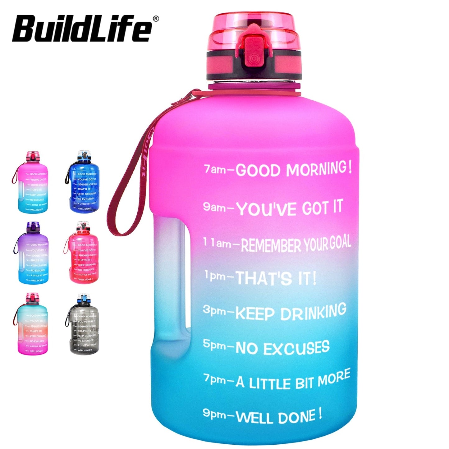 BuildLife 1.3L 2.2L 3.78L Water Bottle With Locking Flip-Flop Lid Outdoor Gym Fitness Sports BPA Free Large Capacity Jug - Yallafit