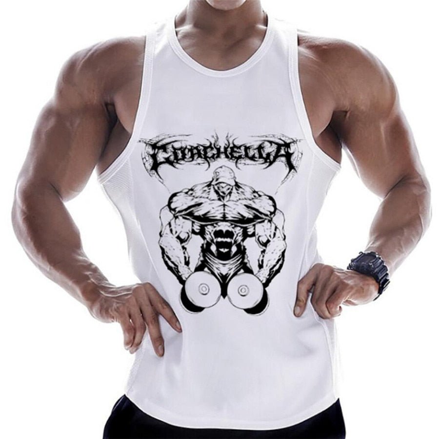 Casual Printed Tank Tops Men Bodybuilding Sleeveless Shirt Cotton Gym Fitness Workout Clothes Stringer Singlet Male Summer Vest - Yallafit