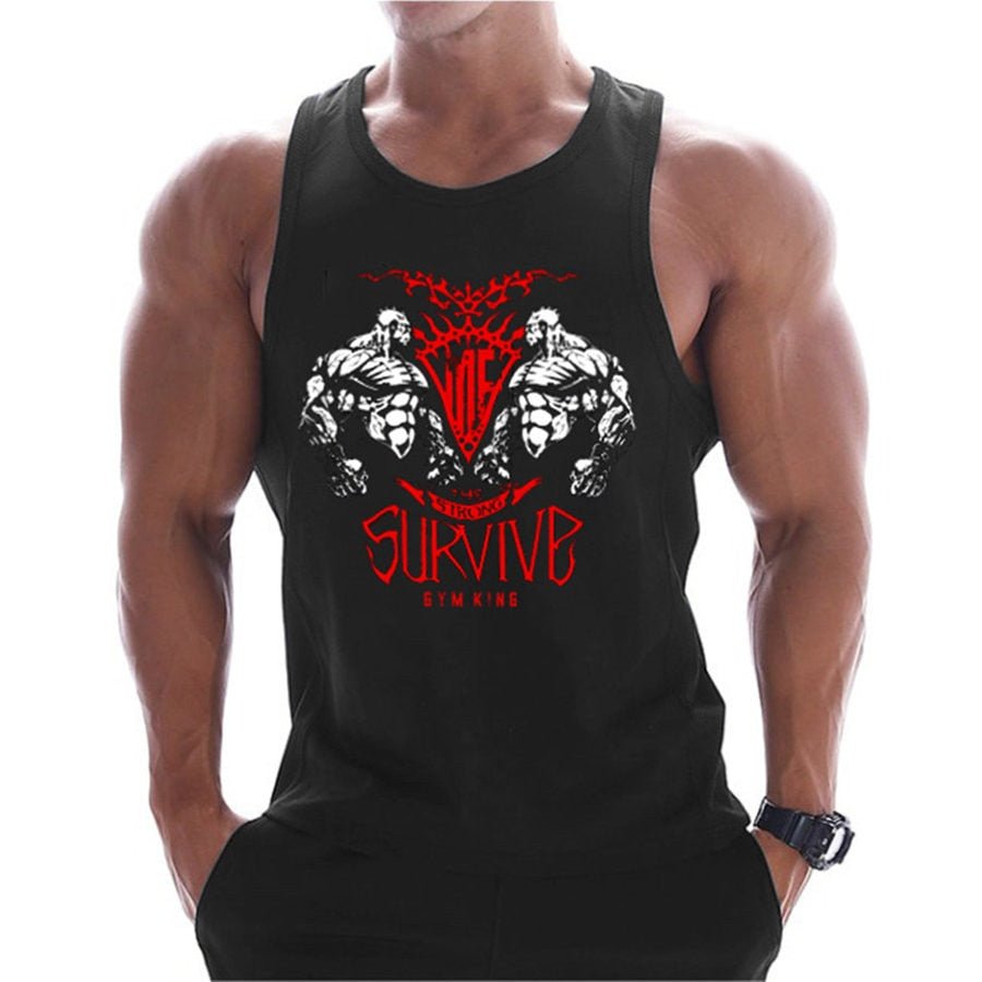 Casual Printed Tank Tops Men Bodybuilding Sleeveless Shirt Cotton Gym Fitness Workout Clothes Stringer Singlet Male Summer Vest - Yallafit