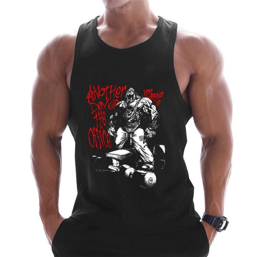 Casual Printed Tank Tops Men Bodybuilding Sleeveless Shirt Cotton Gym Fitness Workout Clothes Stringer Singlet Male Summer Vest - Yallafit