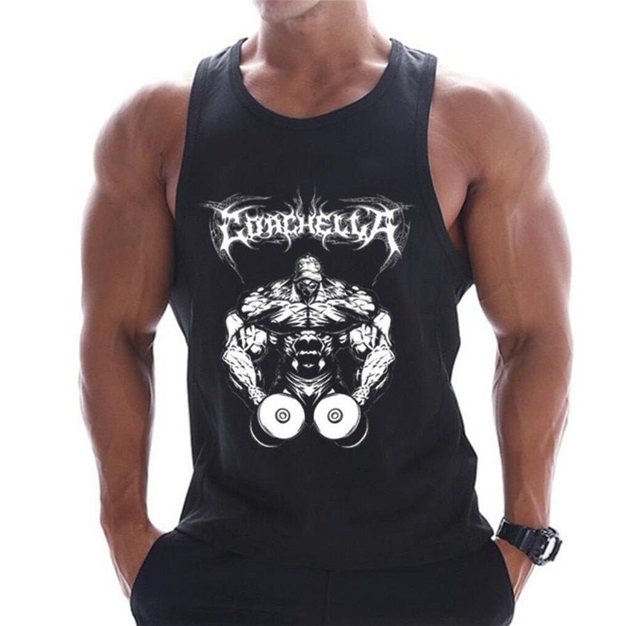 Casual Printed Tank Tops Men Bodybuilding Sleeveless Shirt Cotton Gym Fitness Workout Clothes Stringer Singlet Male Summer Vest - Yallafit