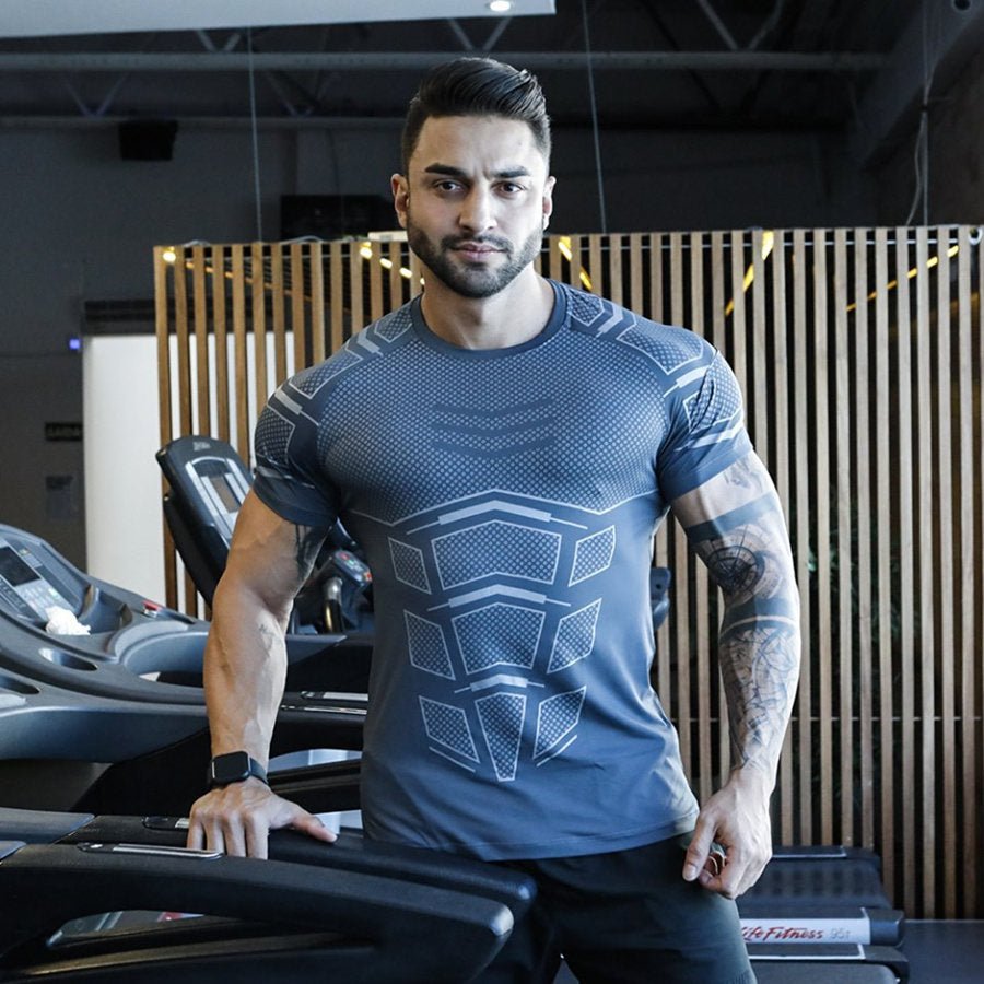 Compression Quick dry T-shirt Men Running Sport Skinny Short Tee Shirt Male Gym Fitness Bodybuilding Workout Black Tops Clothing - Yallafit