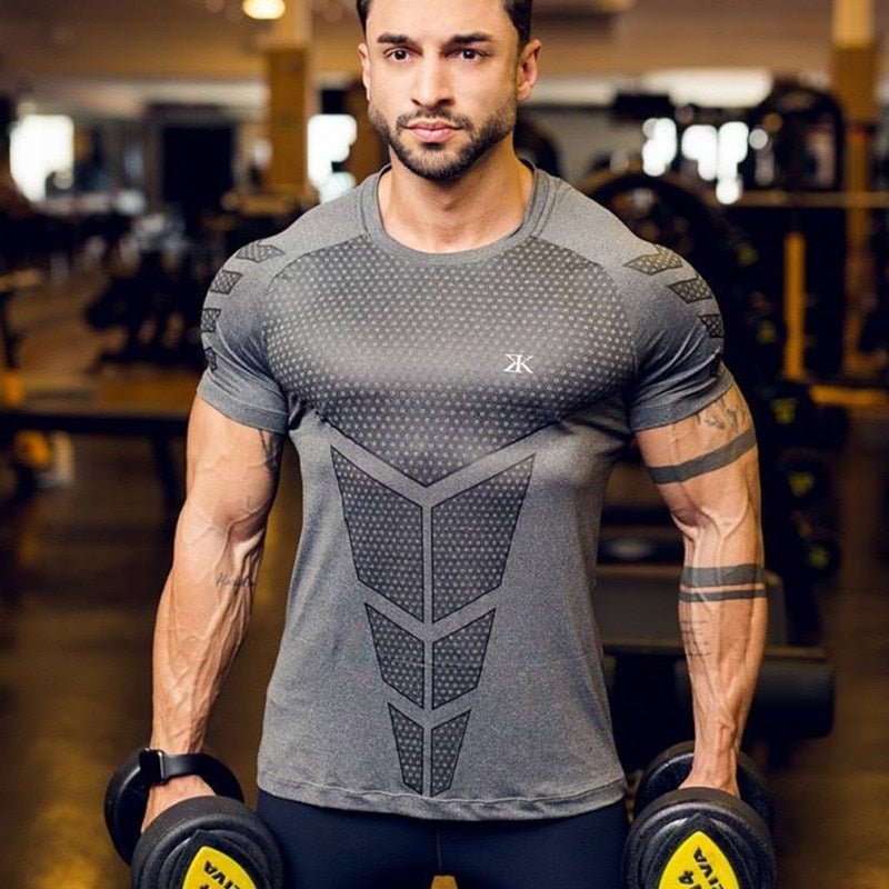 Compression Quick dry T-shirt Men Running Sport Skinny Short Tee Shirt Male Gym Fitness Bodybuilding Workout Black Tops Clothing - Yallafit