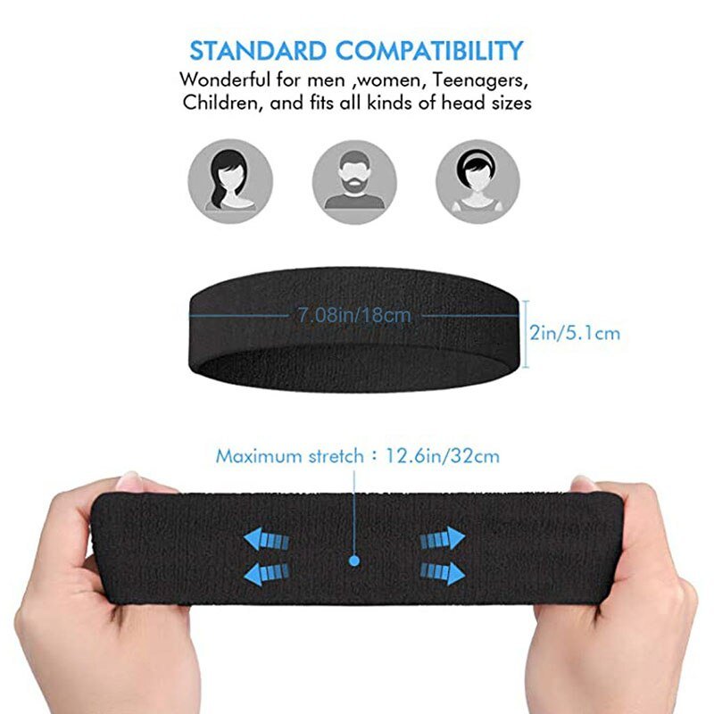 Cotton Athletic Headband Elastic Sweatband Protection Basketball Sport Adult Kids Gym Fitness Sweat Hair Band Volleyball Tennis - Yallafit