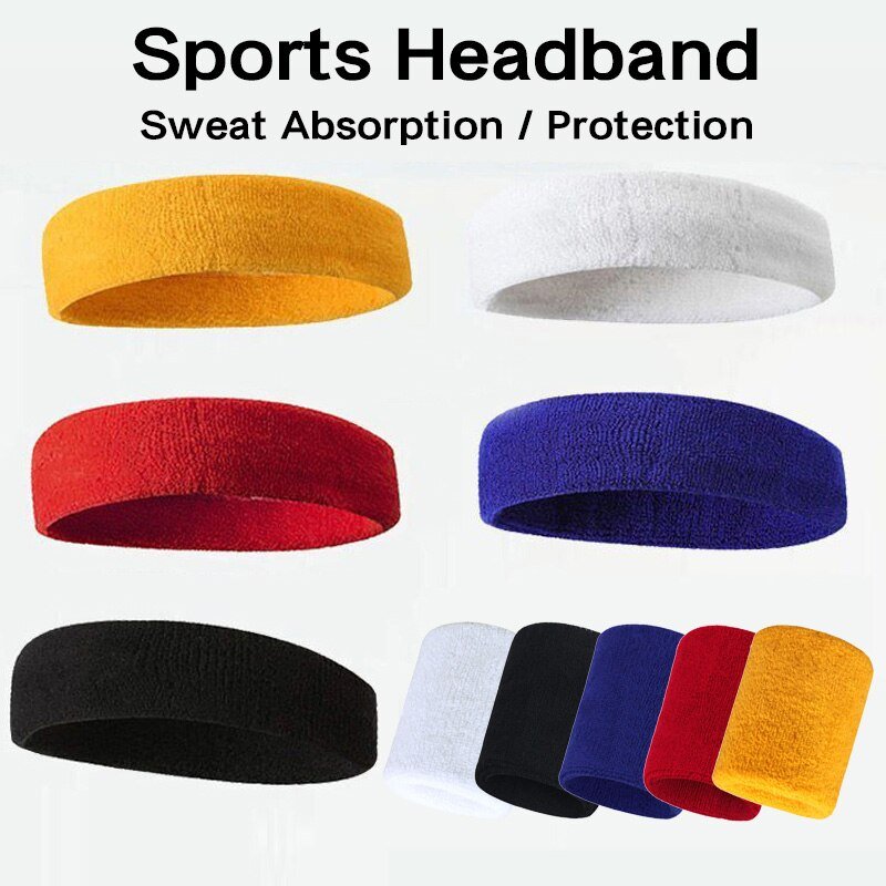 Cotton Athletic Headband Elastic Sweatband Protection Basketball Sport Adult Kids Gym Fitness Sweat Hair Band Volleyball Tennis - Yallafit