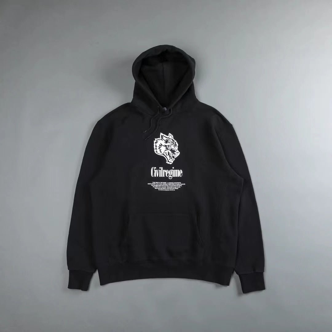 DARC SPORT Rose Wolves Print Men Hip Hop Hooded Hoodies Man Harajuku Streetwear Oversized Hoodie Pullover Cotton Sweatshirts - Yallafit