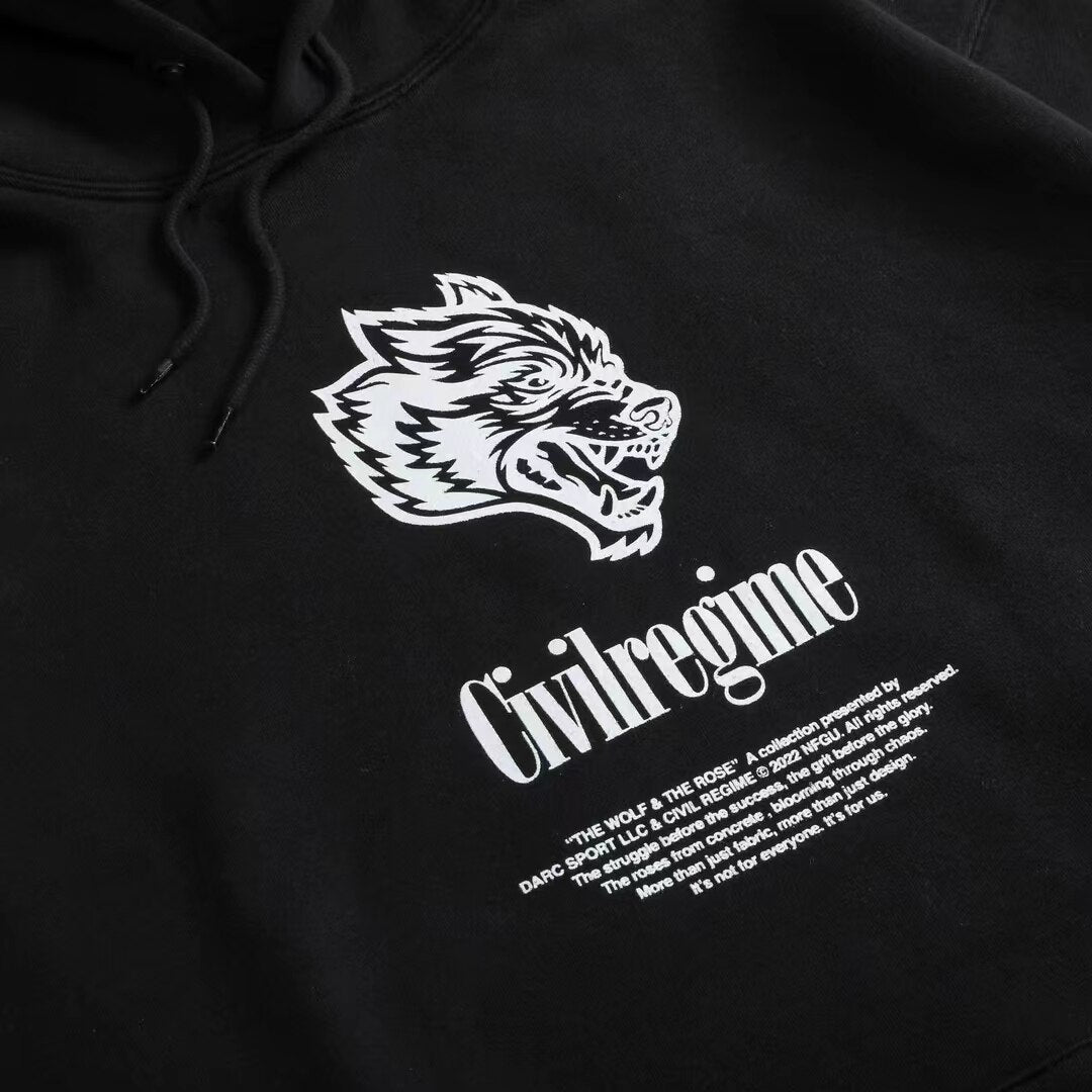 DARC SPORT Rose Wolves Print Men Hip Hop Hooded Hoodies Man Harajuku Streetwear Oversized Hoodie Pullover Cotton Sweatshirts - Yallafit