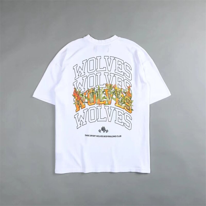 DARC SPORT Short Sleeve Mens T Shirt New Fashion Basic WOLVES Print O-Neck T Shirt Men Casual Cotton Soft Touch Losse Top Tees - Yallafit