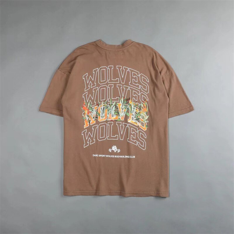 DARC SPORT Short Sleeve Mens T Shirt New Fashion Basic WOLVES Print O-Neck T Shirt Men Casual Cotton Soft Touch Losse Top Tees - Yallafit