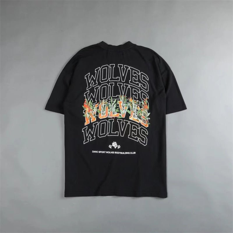 DARC SPORT Short Sleeve Mens T Shirt New Fashion Basic WOLVES Print O-Neck T Shirt Men Casual Cotton Soft Touch Losse Top Tees - Yallafit