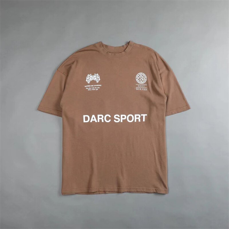 DARC SPORT Short Sleeve Mens T Shirt New Fashion Basic WOLVES Print O-Neck T Shirt Men Casual Cotton Soft Touch Losse Top Tees - Yallafit