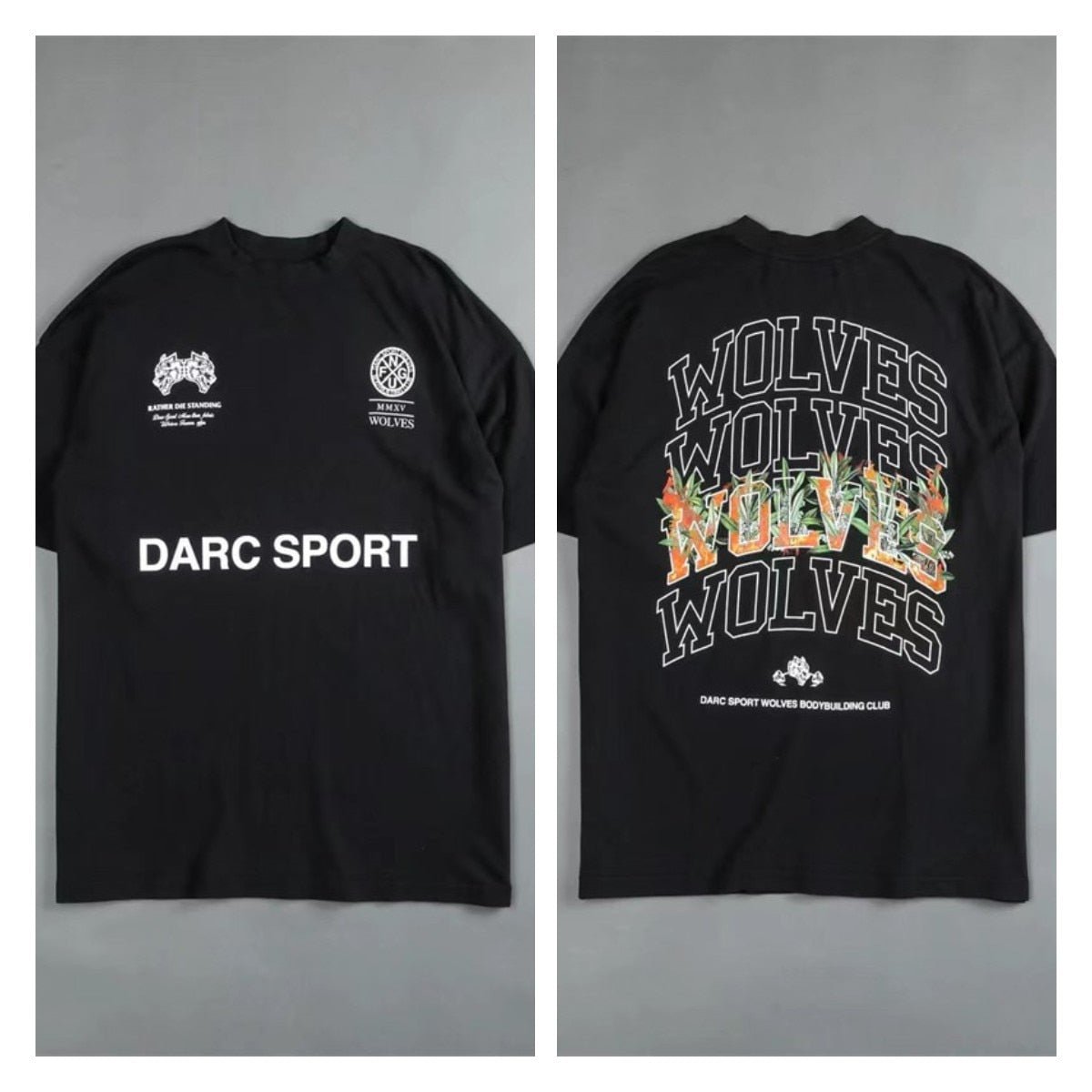 DARC SPORT Short Sleeve Mens T Shirt New Fashion Basic WOLVES Print O-Neck T Shirt Men Casual Cotton Soft Touch Losse Top Tees - Yallafit