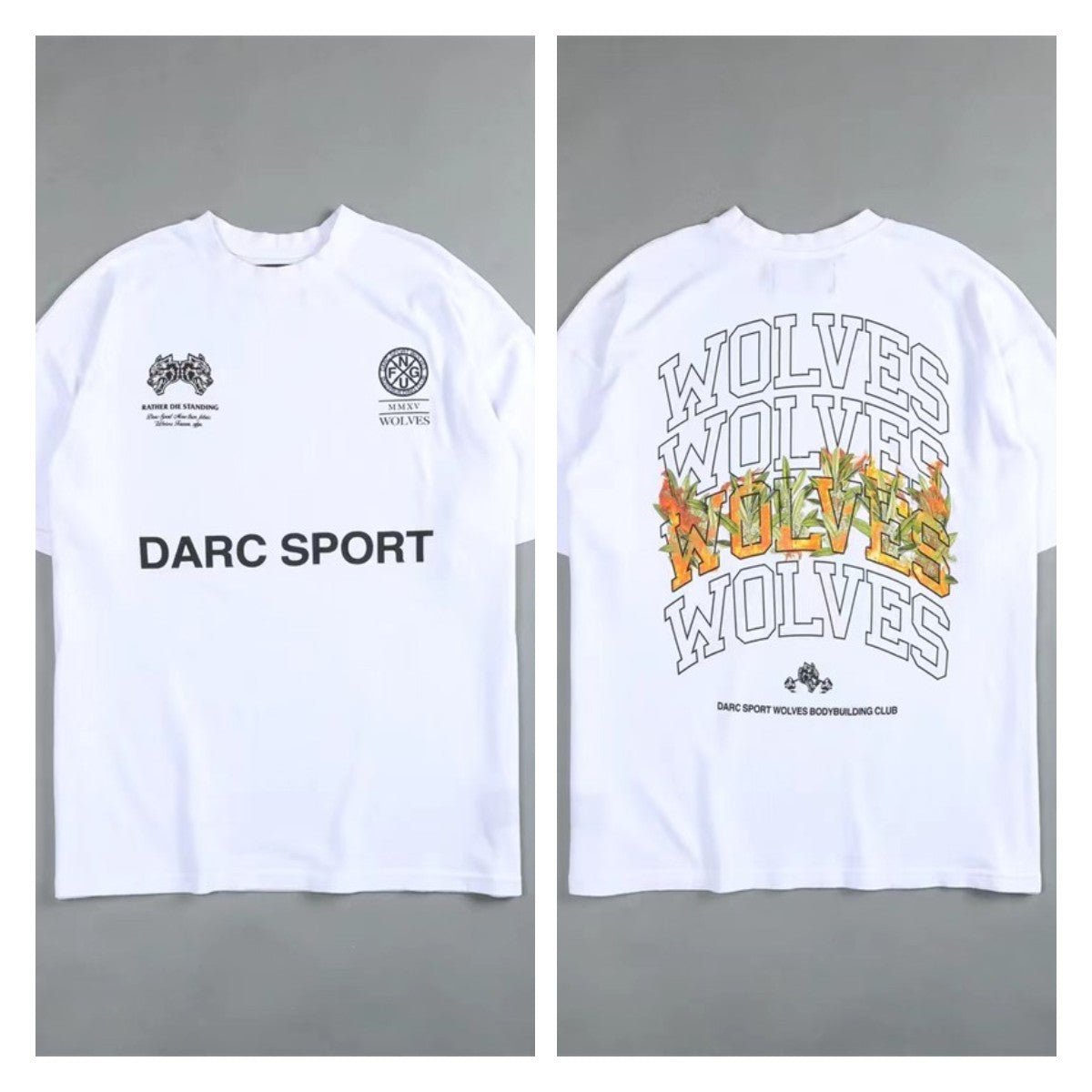 DARC SPORT Short Sleeve Mens T Shirt New Fashion Basic WOLVES Print O-Neck T Shirt Men Casual Cotton Soft Touch Losse Top Tees - Yallafit