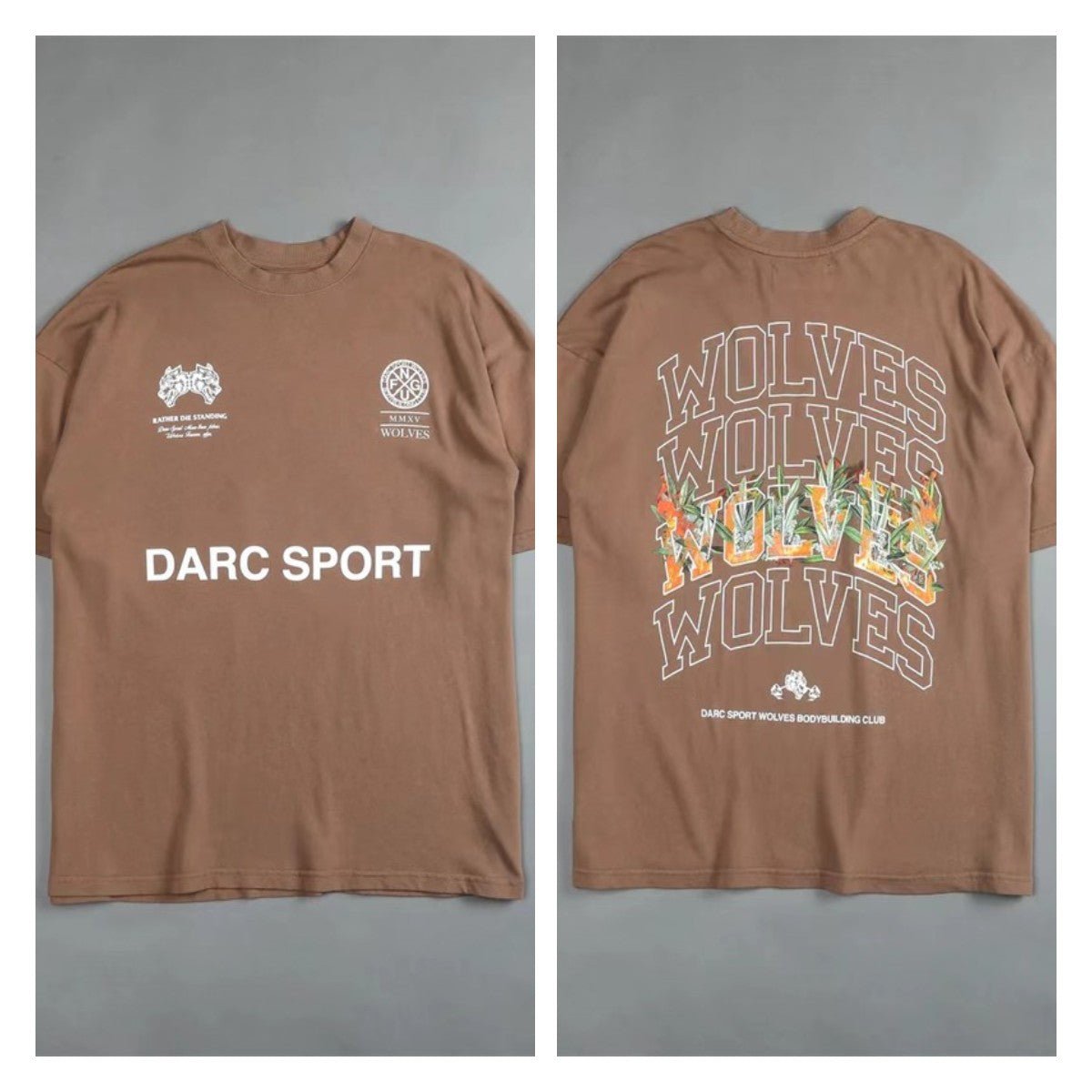 DARC SPORT Short Sleeve Mens T Shirt New Fashion Basic WOLVES Print O-Neck T Shirt Men Casual Cotton Soft Touch Losse Top Tees - Yallafit