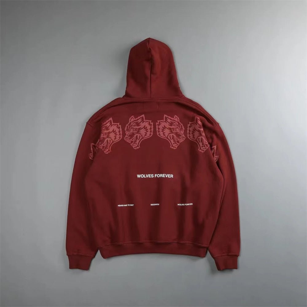 DARC SPORT Wolves Print Autumn Winter Cotton Fleece Warm Men Hoodies Sweatshirts Fashion Streetwear Casual Men's Pullovers Tops - Yallafit