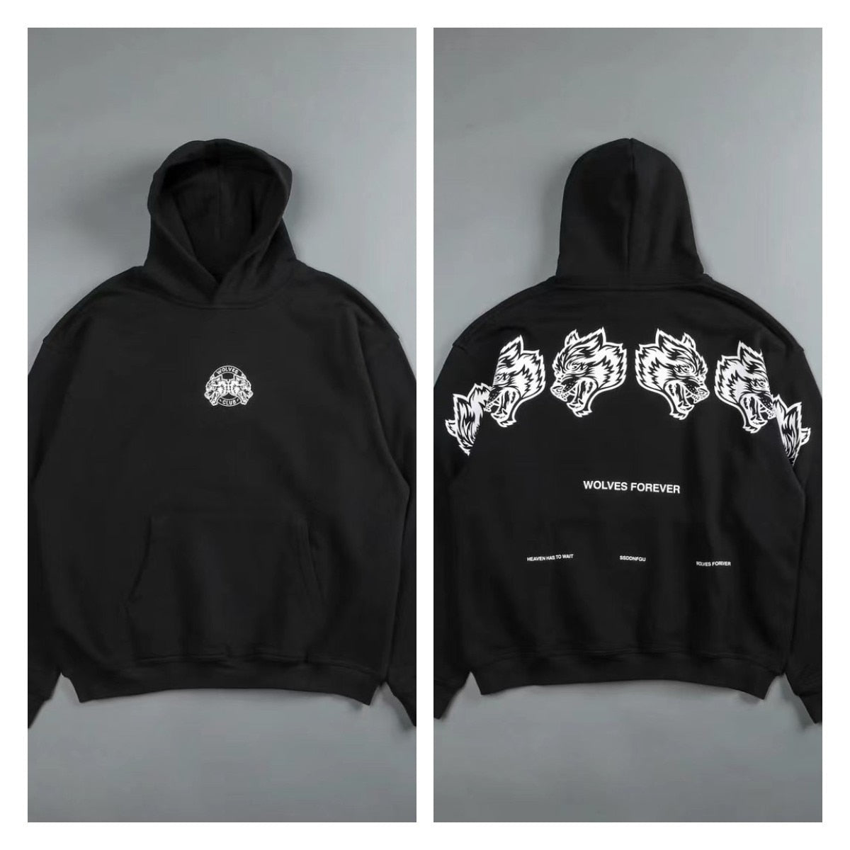 DARC SPORT Wolves Print Autumn Winter Cotton Fleece Warm Men Hoodies Sweatshirts Fashion Streetwear Casual Men's Pullovers Tops - Yallafit