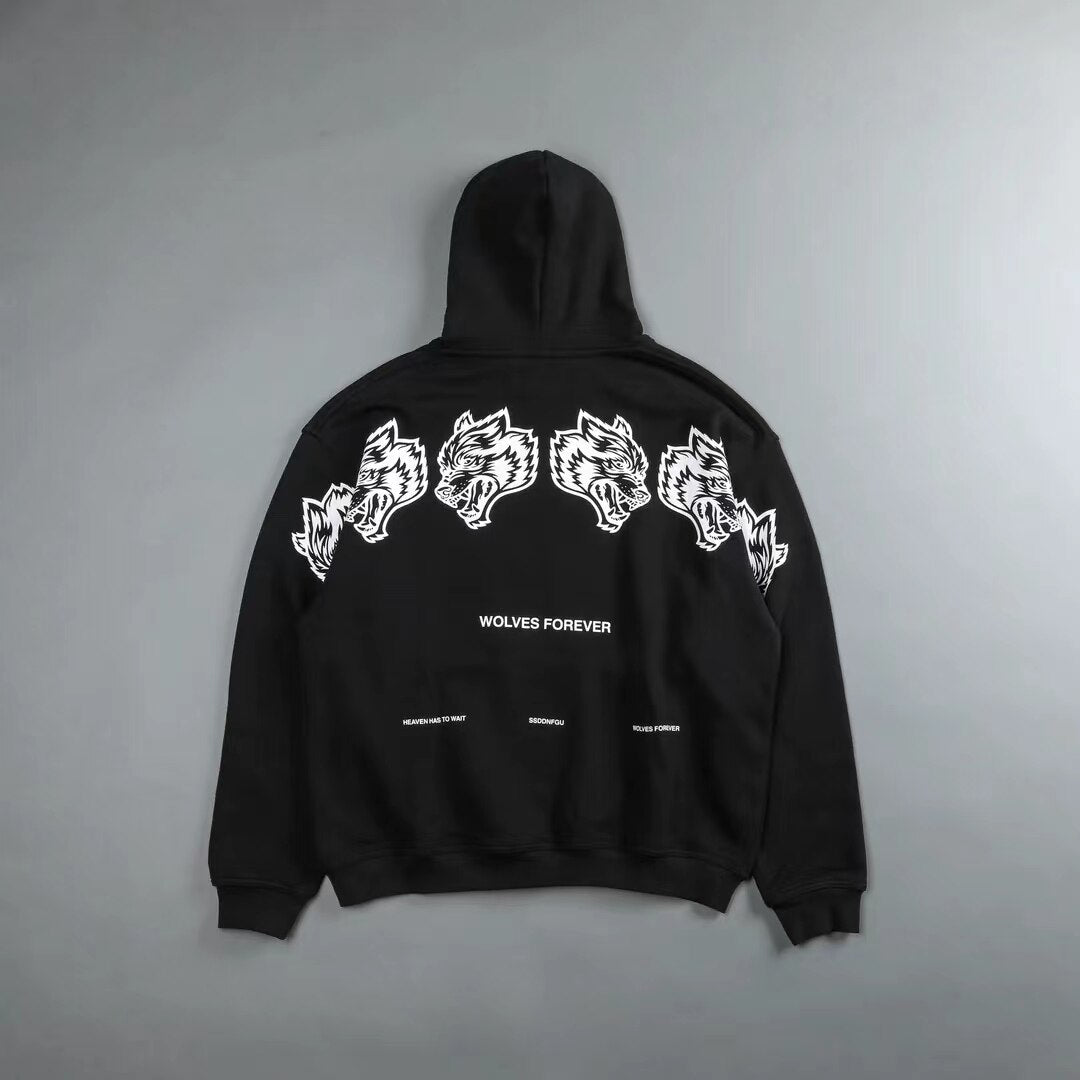 DARC SPORT Wolves Print Autumn Winter Cotton Fleece Warm Men Hoodies Sweatshirts Fashion Streetwear Casual Men's Pullovers Tops - Yallafit