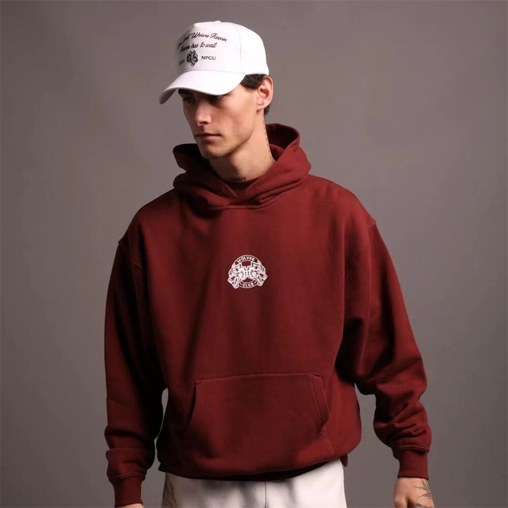 DARC SPORT Wolves Print Autumn Winter Cotton Fleece Warm Men Hoodies Sweatshirts Fashion Streetwear Casual Men's Pullovers Tops - Yallafit