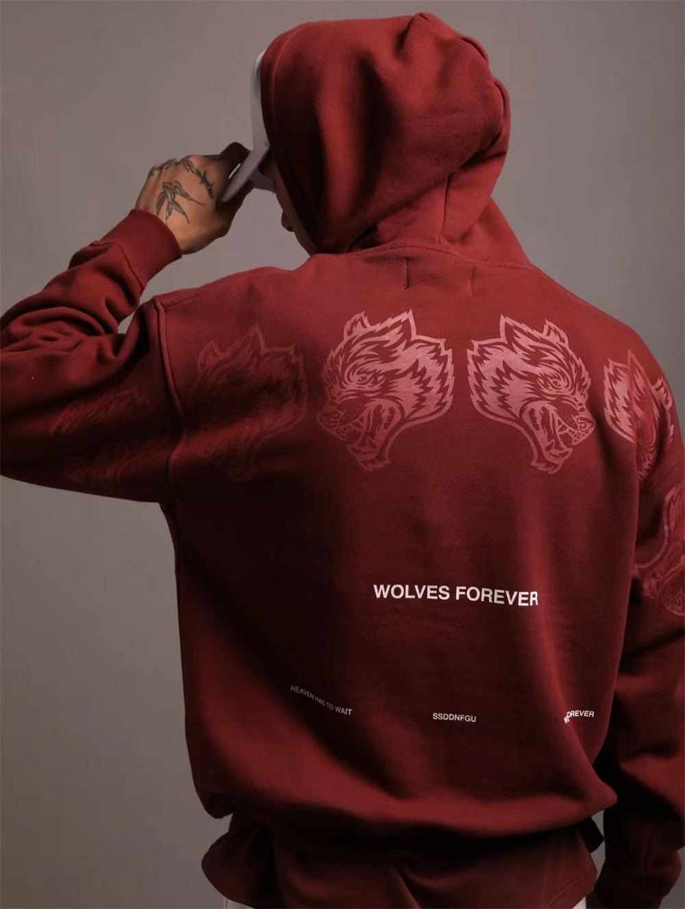 DARC SPORT Wolves Print Autumn Winter Cotton Fleece Warm Men Hoodies Sweatshirts Fashion Streetwear Casual Men's Pullovers Tops - Yallafit