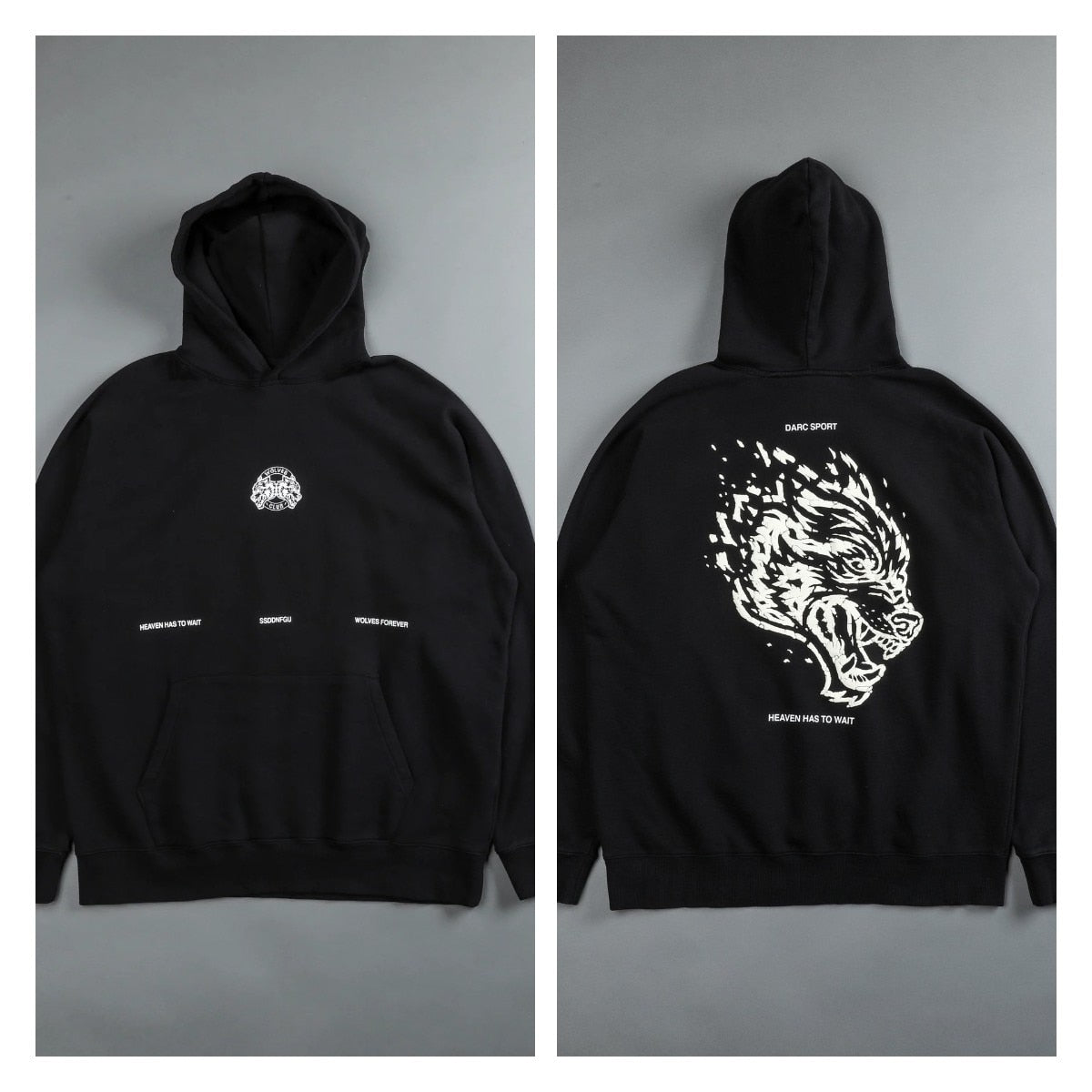 DARC SPORT Wolves Print Hoodie Fleece Warm Cotton Men's Sweatshirt Autumn Winter Hip Hop Hoodies - Yallafit