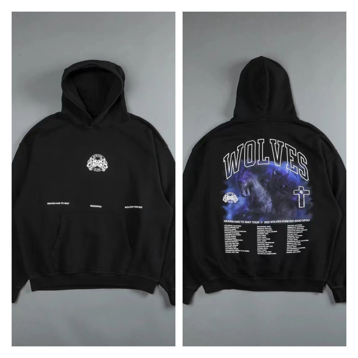 DARC SPORT Wolves Print Hoodie Fleece Warm Cotton Men's Sweatshirt Autumn Winter Hip Hop Hoodies - Yallafit