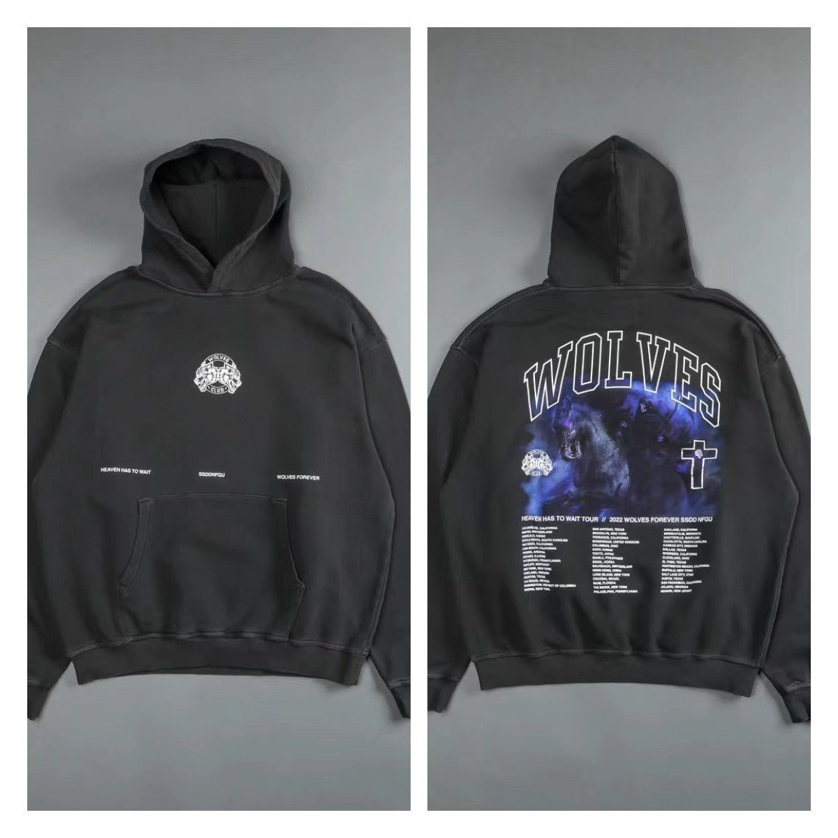 DARC SPORT Wolves Print Hoodie Fleece Warm Cotton Men's Sweatshirt Autumn Winter Hip Hop Hoodies - Yallafit