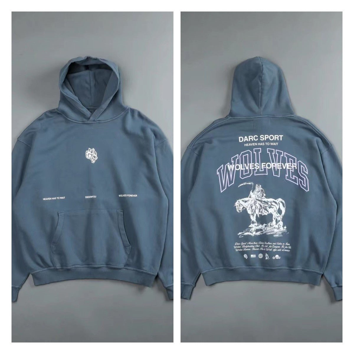 DARC SPORT Wolves Print Hoodie Fleece Warm Cotton Men's Sweatshirt Autumn Winter Hip Hop Hoodies - Yallafit