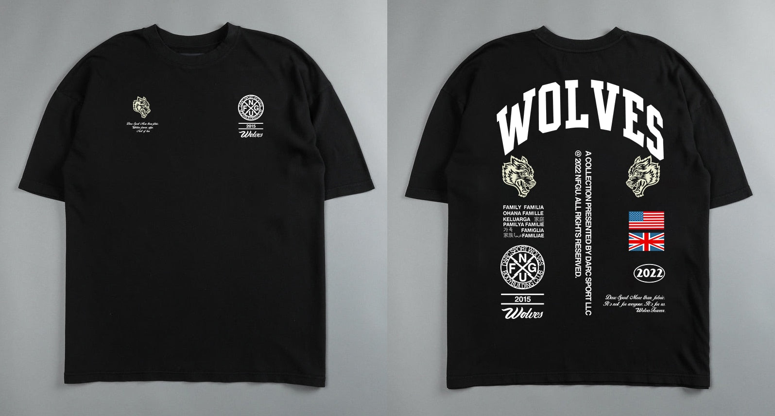 Darc Wolf Sport T-shirts Oversized Graphic DTG Printing Technique Workout Gym Fitness Men Short Sleeve Tees Darc Wolves T Shirts - Yallafit