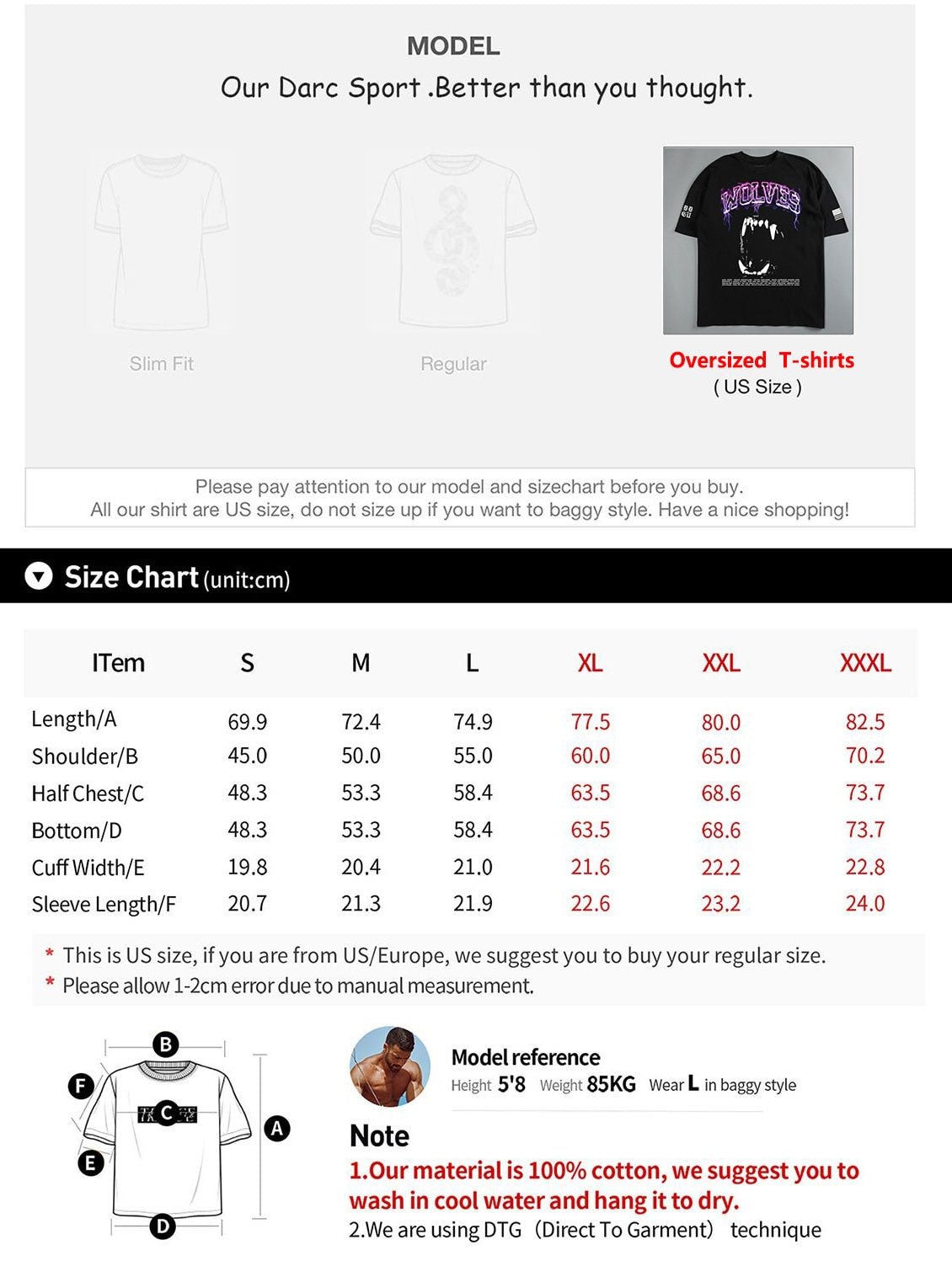 Darc Wolf Sport T-shirts Oversized Graphic DTG Printing Technique Workout Gym Fitness Men Short Sleeve Tees Darc Wolves T Shirts - Yallafit