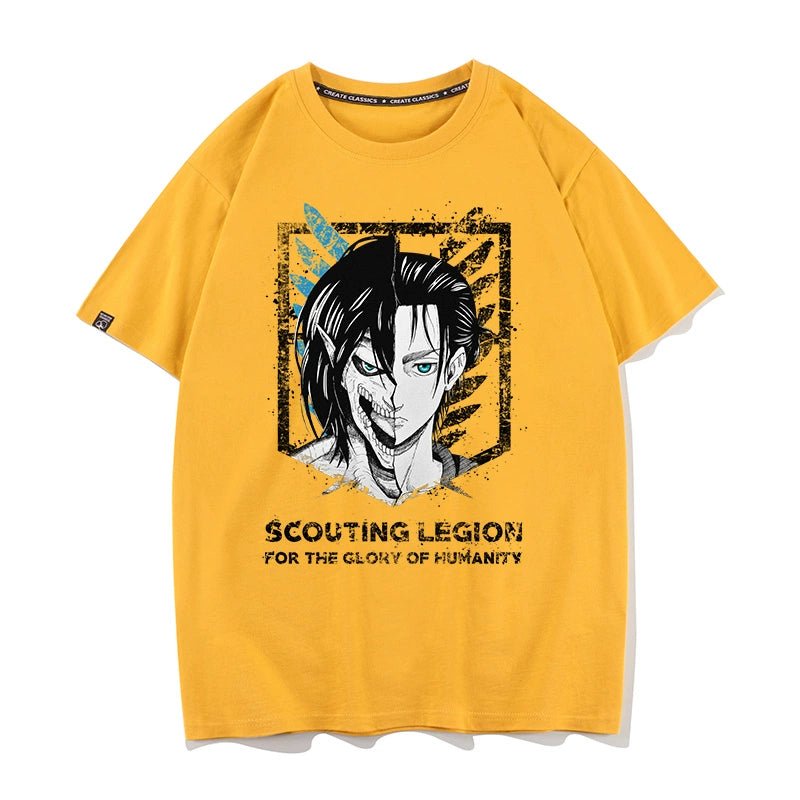 Douxiao Cute Anime Peripheral Attack on Titan T-shirt Men's Co-Branded Wings of Freedom Half Sleeve Cos Costume Two-Dimensional Short Sleeve - Yallafit