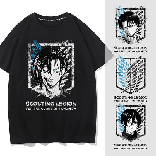 Douxiao Cute Anime Peripheral Attack on Titan T-shirt Men's Co-Branded Wings of Freedom Half Sleeve Cos Costume Two-Dimensional Short Sleeve - Yallafit