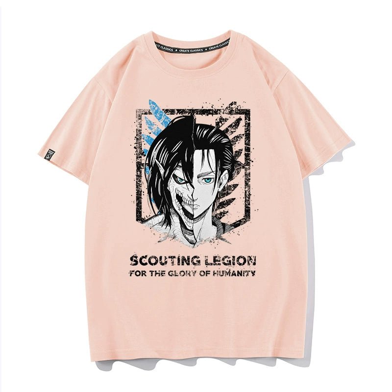 Douxiao Cute Anime Peripheral Attack on Titan T-shirt Men's Co-Branded Wings of Freedom Half Sleeve Cos Costume Two-Dimensional Short Sleeve - Yallafit