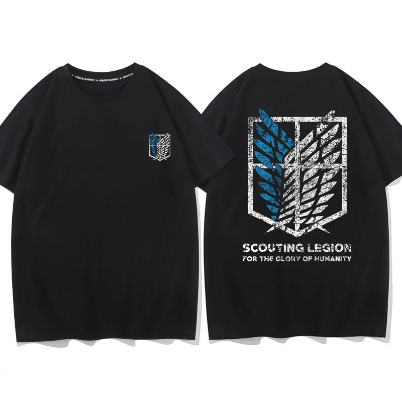 Douxiao Cute Anime Peripheral Attack on Titan T-shirt Men's Co-Branded Wings of Freedom Half Sleeve Cos Costume Two-Dimensional Short Sleeve - Yallafit