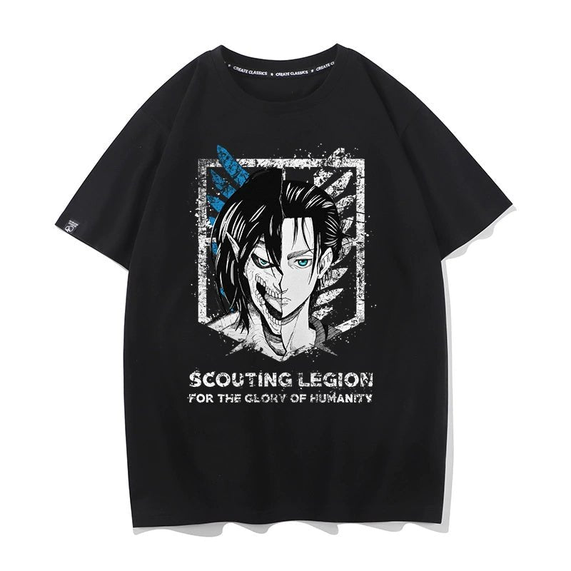 Douxiao Cute Anime Peripheral Attack on Titan T-shirt Men's Co-Branded Wings of Freedom Half Sleeve Cos Costume Two-Dimensional Short Sleeve - Yallafit