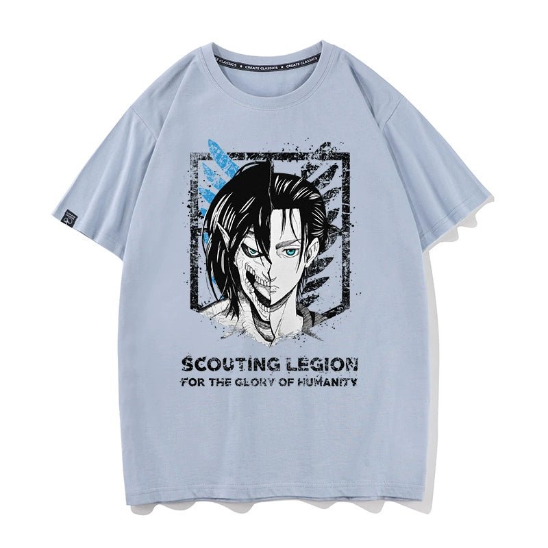 Douxiao Cute Anime Peripheral Attack on Titan T-shirt Men's Co-Branded Wings of Freedom Half Sleeve Cos Costume Two-Dimensional Short Sleeve - Yallafit