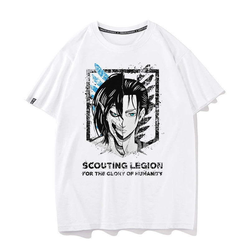 Douxiao Cute Anime Peripheral Attack on Titan T-shirt Men's Co-Branded Wings of Freedom Half Sleeve Cos Costume Two-Dimensional Short Sleeve - Yallafit