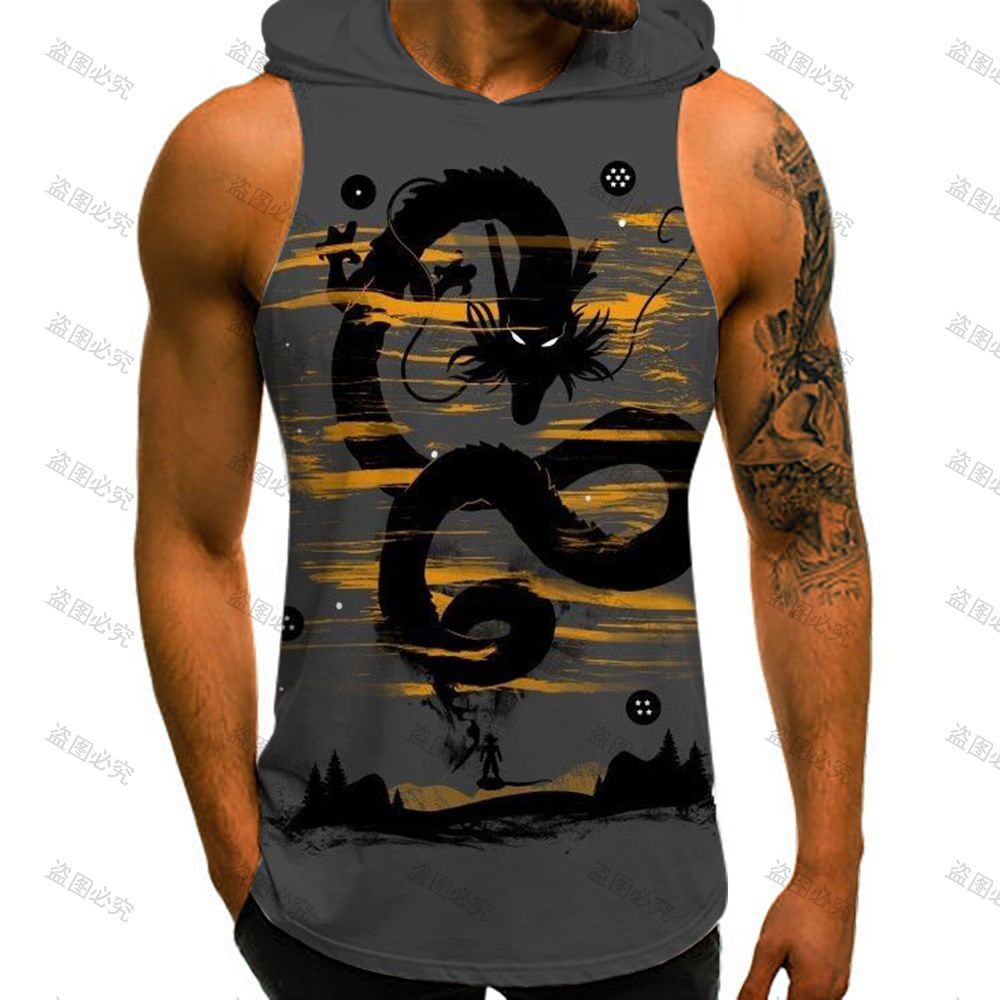 Dragon Ball Z Men's T-shirts Vest With Hood Summer New Super Saiyan Streetwear Gym Clothing Men Vegeta Sleeveless Vests Anime - Yallafit