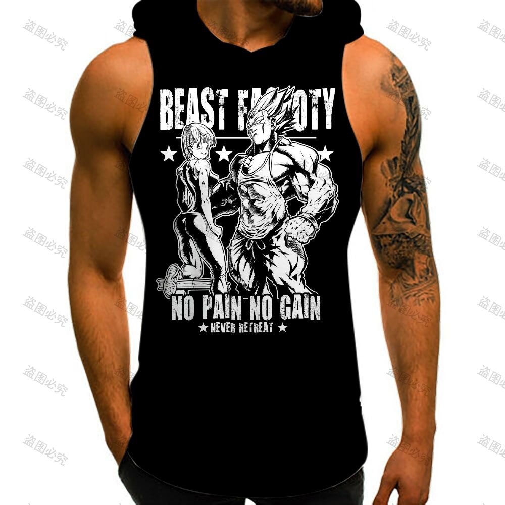 Dragon Ball Z Men's T-shirts Vest With Hood Summer New Super Saiyan Streetwear Gym Clothing Men Vegeta Sleeveless Vests Anime - Yallafit