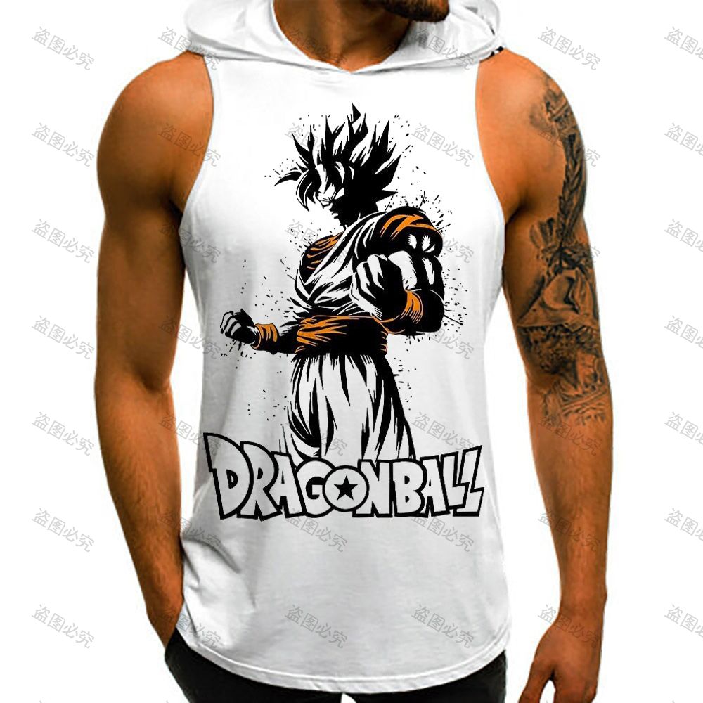 Dragon Ball Z Men's T-shirts Vest With Hood Summer New Super Saiyan Streetwear Gym Clothing Men Vegeta Sleeveless Vests Anime - Yallafit
