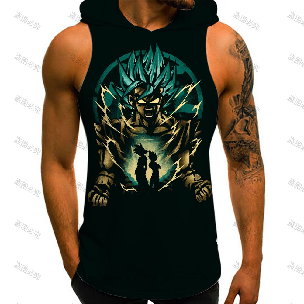 Dragon Ball Z Men's T-shirts Vest With Hood Summer New Super Saiyan Streetwear Gym Clothing Men Vegeta Sleeveless Vests Anime - Yallafit