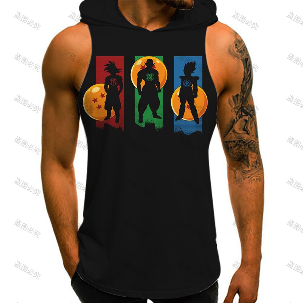 Dragon Ball Z Men's T-shirts Vest With Hood Summer New Super Saiyan Streetwear Gym Clothing Men Vegeta Sleeveless Vests Anime - Yallafit