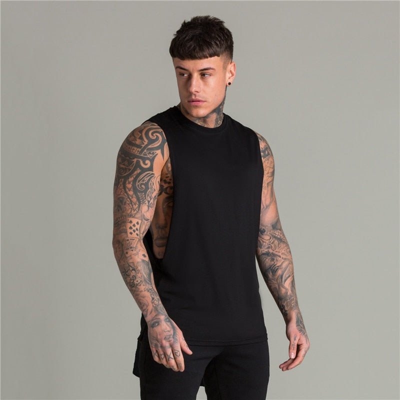 Extend Cut Off Gym Fitness Bodybuilding Tank Tops Men Fashion Hip Hop Workout Clothing Loose Open Side Sleeveless Shirts Vest - Yallafit