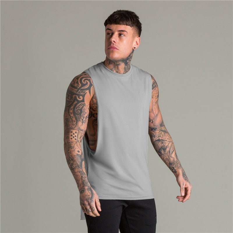 Extend Cut Off Gym Fitness Bodybuilding Tank Tops Men Fashion Hip Hop Workout Clothing Loose Open Side Sleeveless Shirts Vest - Yallafit