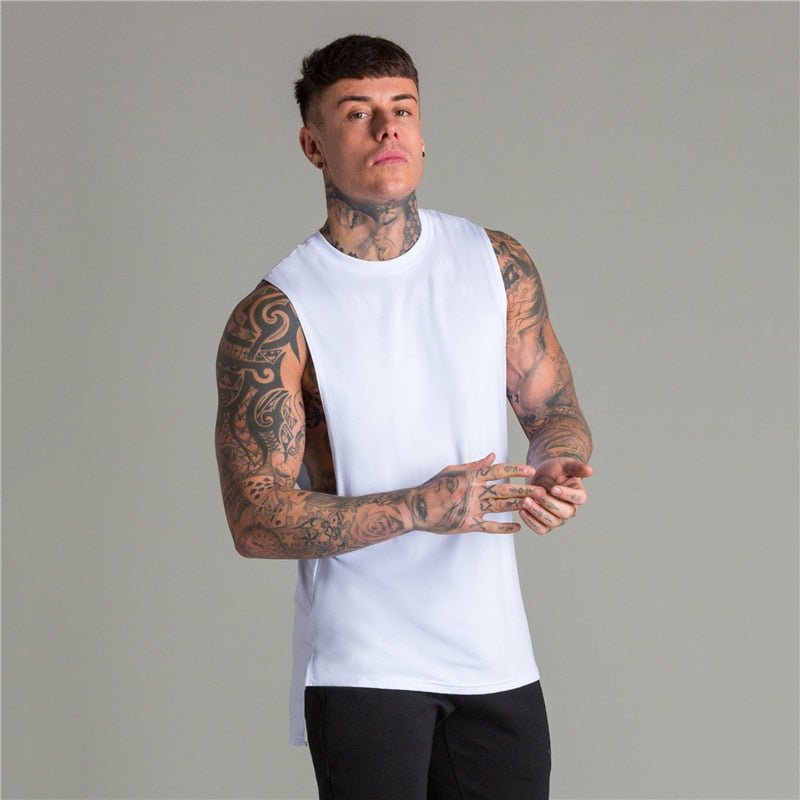 Extend Cut Off Gym Fitness Bodybuilding Tank Tops Men Fashion Hip Hop Workout Clothing Loose Open Side Sleeveless Shirts Vest - Yallafit