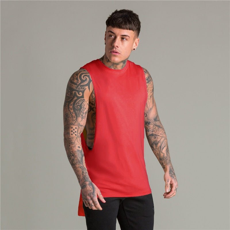 Extend Cut Off Gym Fitness Bodybuilding Tank Tops Men Fashion Hip Hop Workout Clothing Loose Open Side Sleeveless Shirts Vest - Yallafit