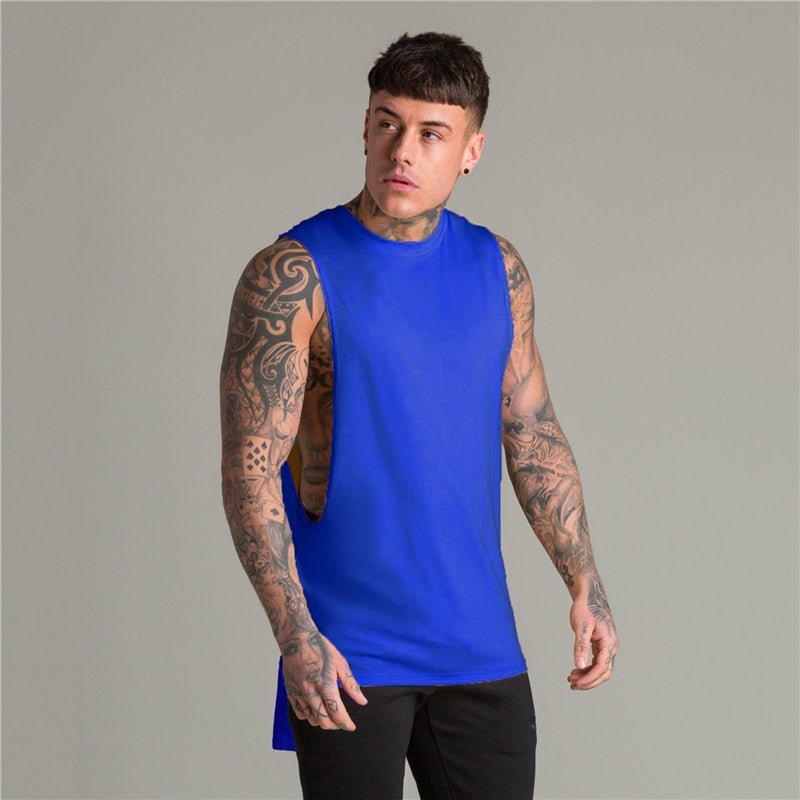 Extend Cut Off Gym Fitness Bodybuilding Tank Tops Men Fashion Hip Hop Workout Clothing Loose Open Side Sleeveless Shirts Vest - Yallafit
