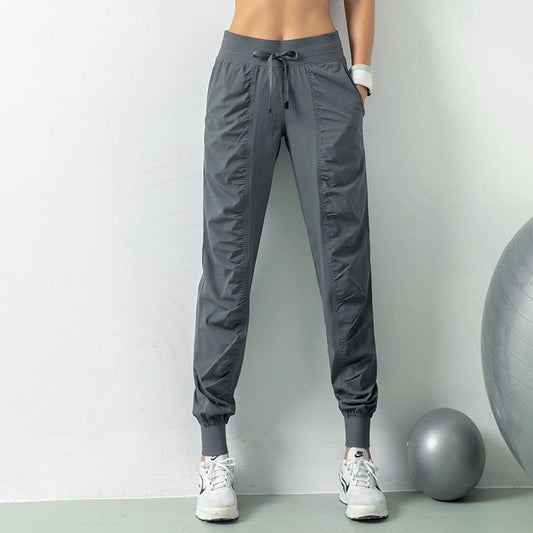 Fabric Drawstring Running Sport Joggers Women Quick Dry Athletic Gym Fitness Sweatpants with Two Side Pockets - Yallafit