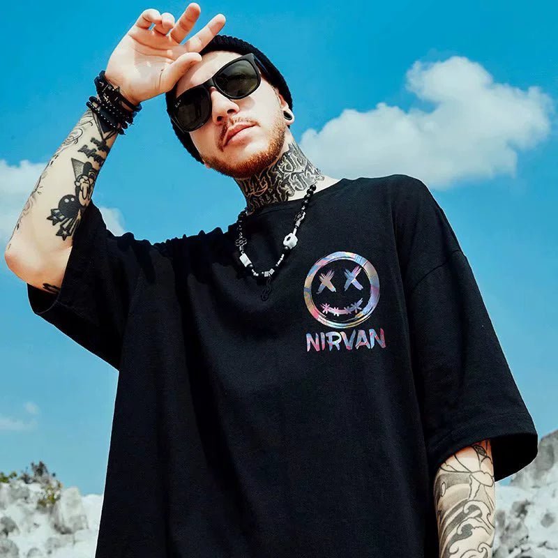 Fashion Brand Oversize Hip Hop plus Size Short-Sleeved T-shirt - Yallafit