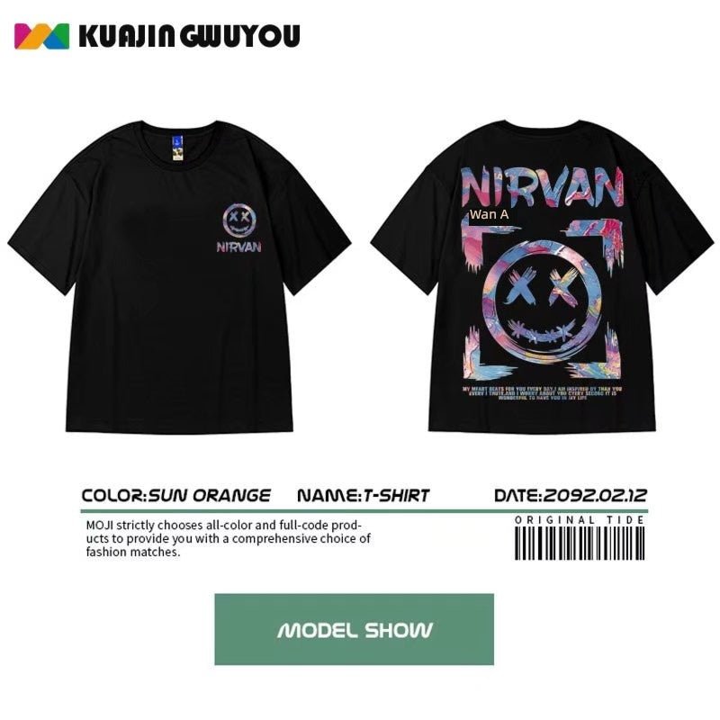 Fashion Brand Oversize Hip Hop plus Size Short-Sleeved T-shirt - Yallafit