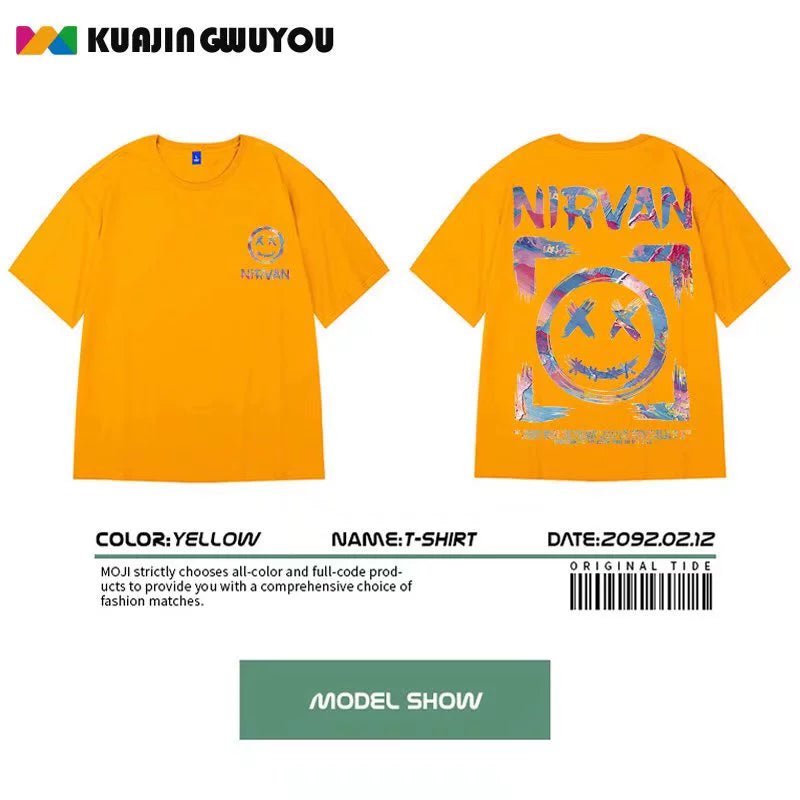 Fashion Brand Oversize Hip Hop plus Size Short-Sleeved T-shirt - Yallafit